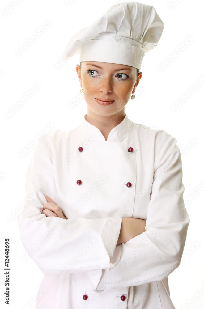 Attractive cook woman a over white background Attractive cook woman a over white background