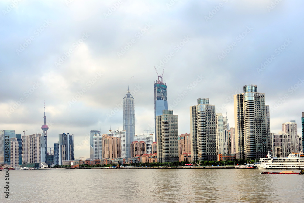 Fototapeta premium Shanghai Pudong riverfront buildings and the pearl tower