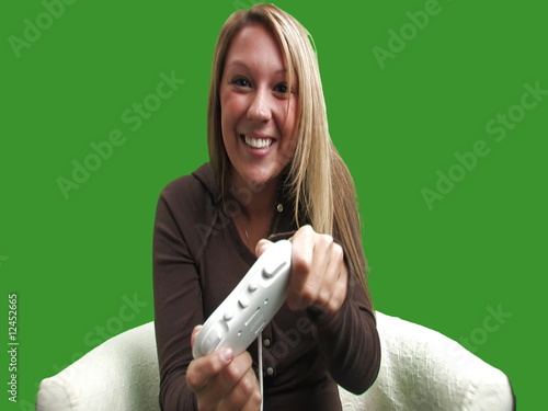 Girl Plays Video Game photo