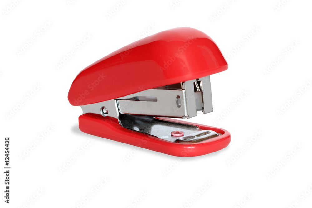 Nice modern red stapler isolated on white background Nice modern red stapler isolated on white background