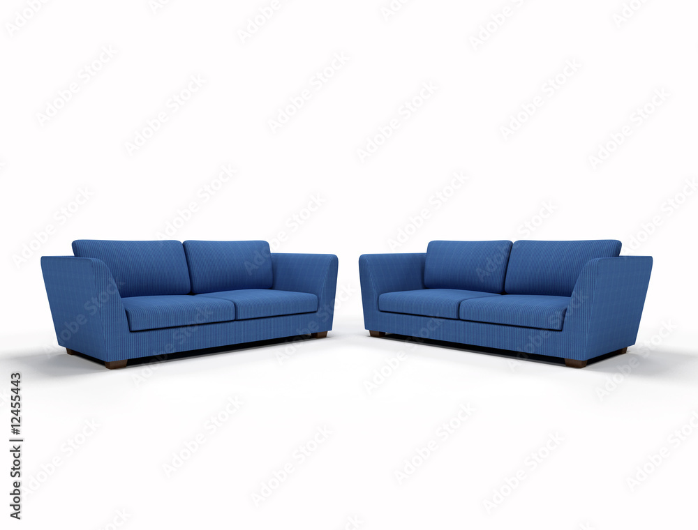 Fototapeta premium two blue sofa on white background -3d rendering