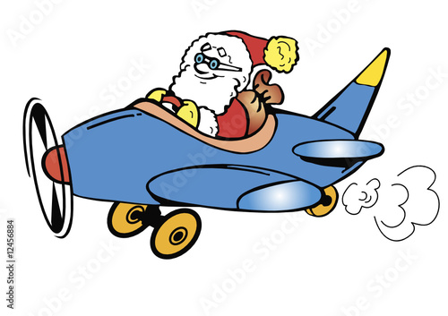 Weihnachtsmann fliegt in kleinem Flugzeug