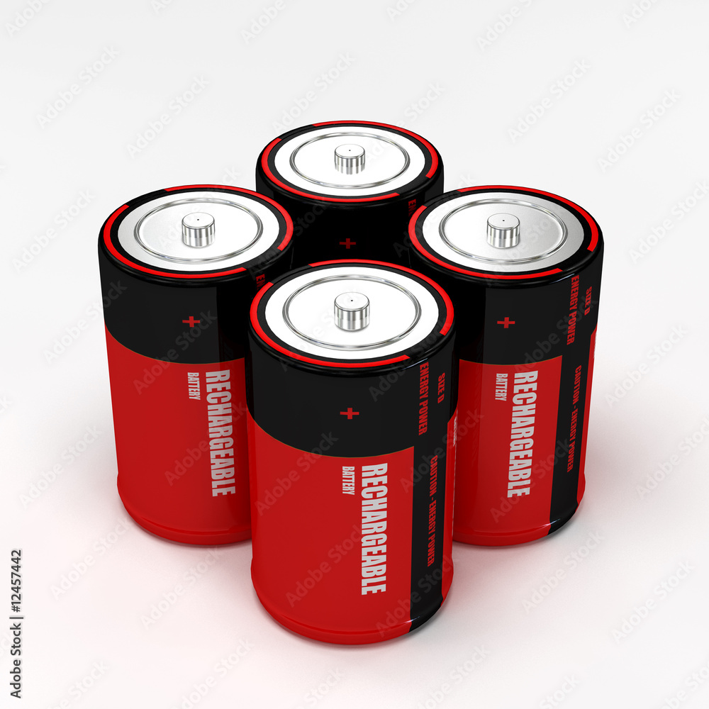 3d rendering of four rechargeable battery on white 3d rendering of four rechargeable battery on white