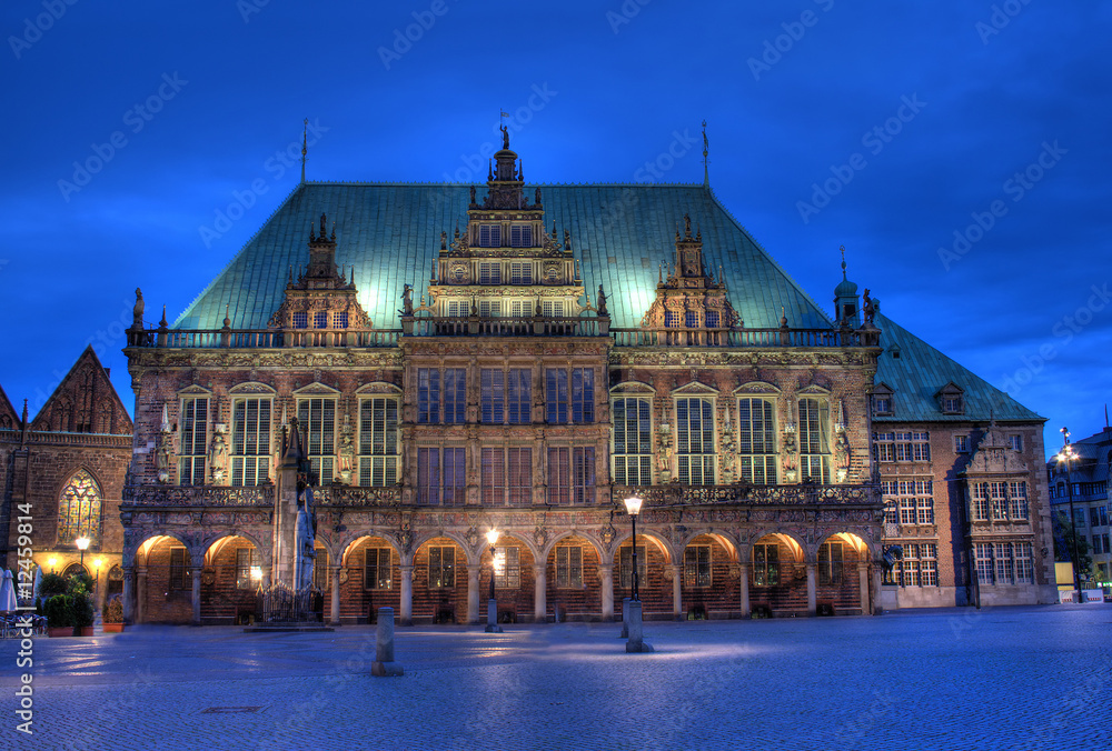 Bremer Rathaus, blaue Stunde, Deutschland