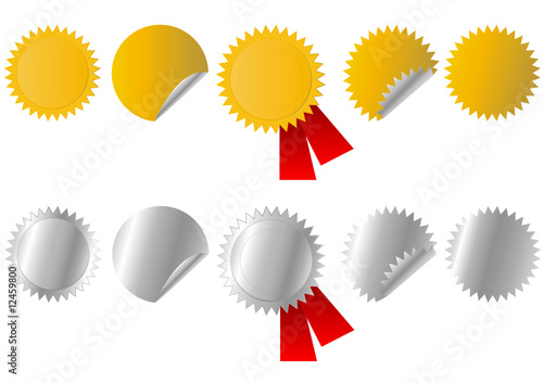set of gold and silver stickers, vector