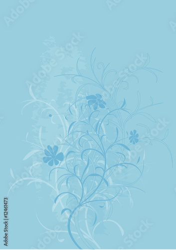 Vector illustration, grunge blue background with floral motives
