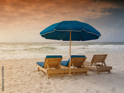 Fototapeta Naklejka Na Ścianę i Meble -  Beach Chairs in the Morning