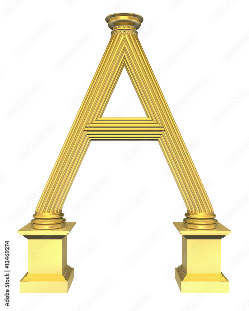 3d rendered illustration of a gold column A shaped 3d rendered illustration of a gold column A shaped