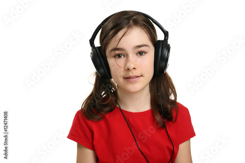 Girl with headphones isolated on white background
