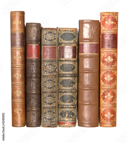 Row of old leather bound books