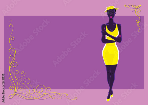Black girl in yellow on violet