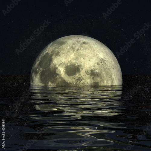 moon night over the black ocean -digital artwork