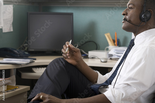 Businessman talking on headset