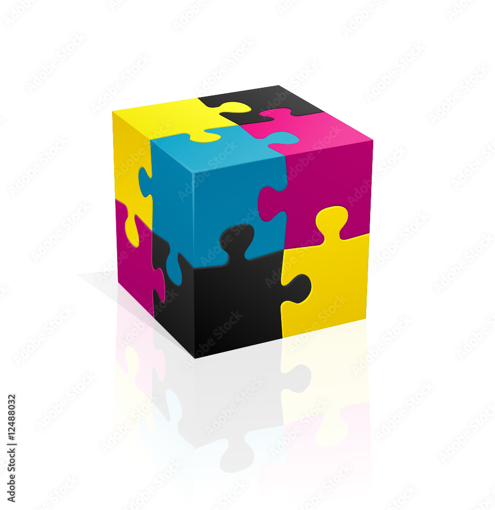CMYK puzzle cube vector de Stock | Adobe Stock