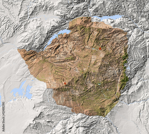Fototapeta Naklejka Na Ścianę i Meble -  Zimbabwe, shaded relief map