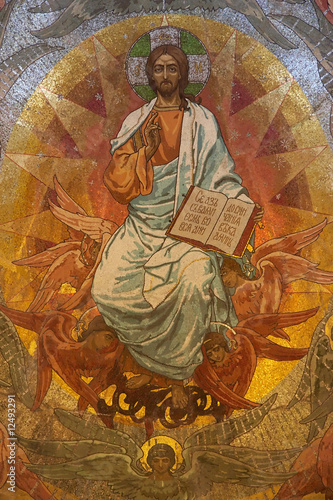 Canvas Print Jesus Christ mosaic in orthodox Church of the Savior, Saint Petersburg, Russia