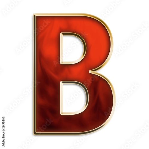 Letter B in fiery orange & gold