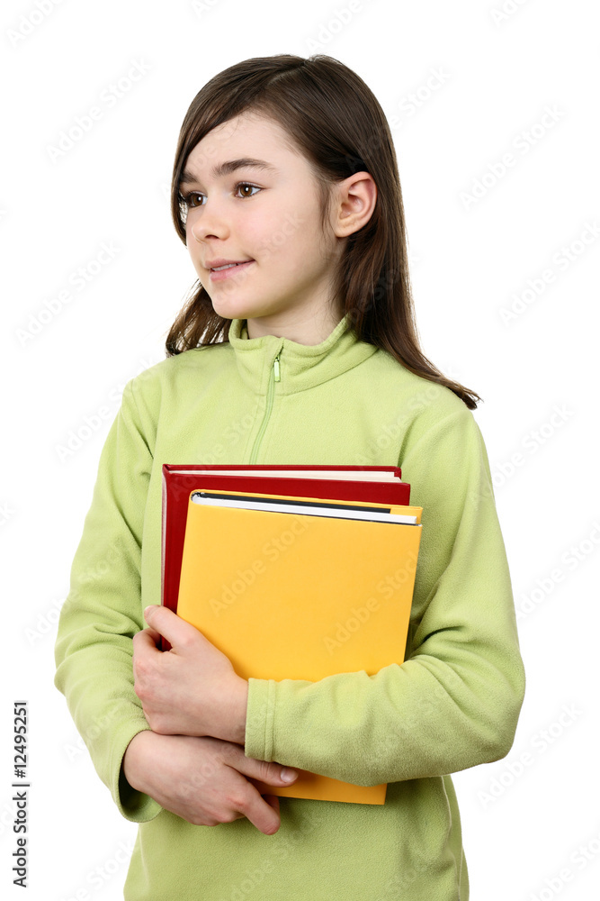 Successful girl holding books isolated on white Successful girl holding books isolated on white