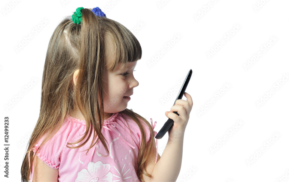 little girl with a mobile phone little girl with a mobile phone