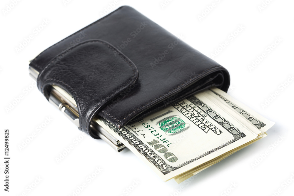 Dollar banknotes in black wallet isolated Dollar banknotes in black wallet isolated