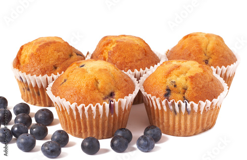Blueberry muffins on white