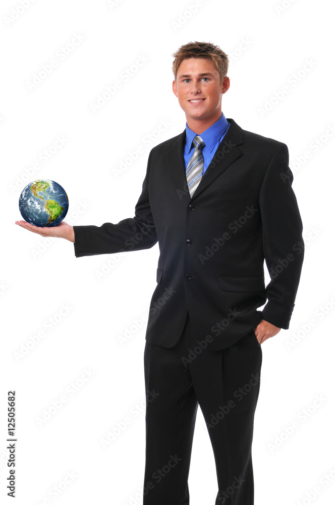 Young businessman holding the earth Young businessman holding the earth