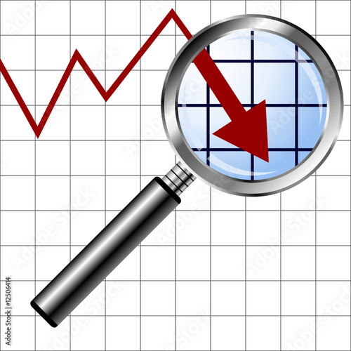 ifying glass over negative graphic chart background