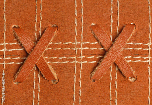 Photography baseball glove or mitt close up with leather details..