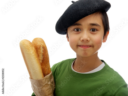 vive la france,  child carrying baguette photo