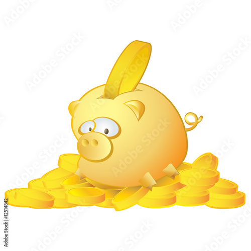 Piggy bank full of money, vector illustration