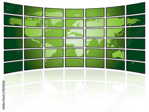 TV wall with world map