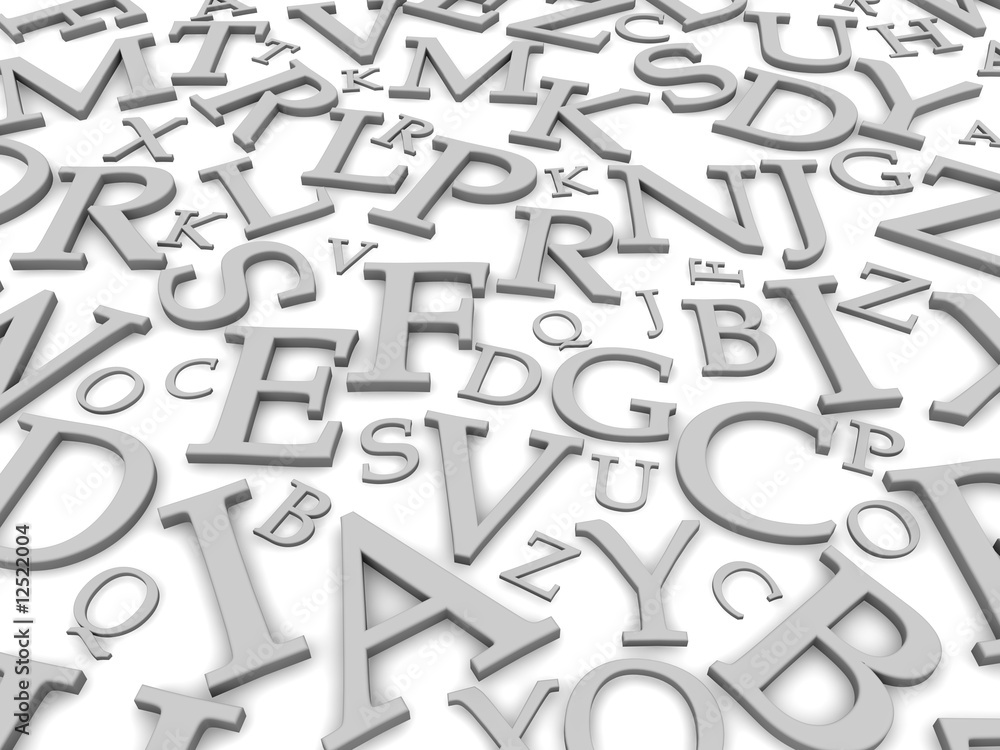 Black and white letters background. 3d rendered illustration