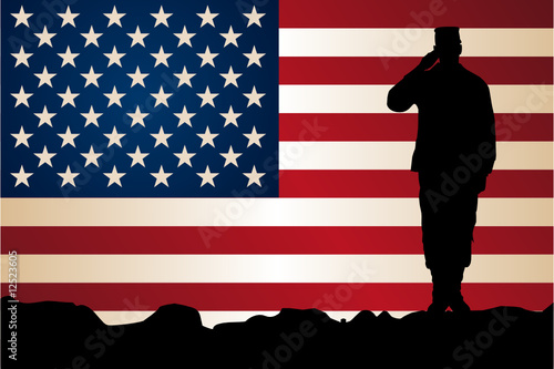 Silhouette of a soldier in front of the American Flag