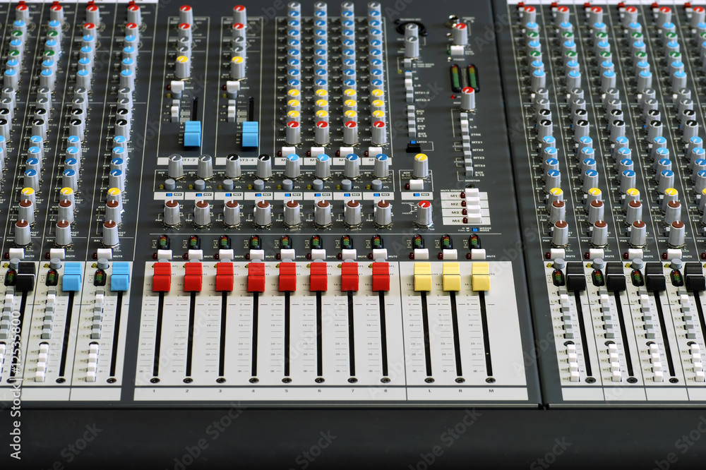front view of sound board mixer