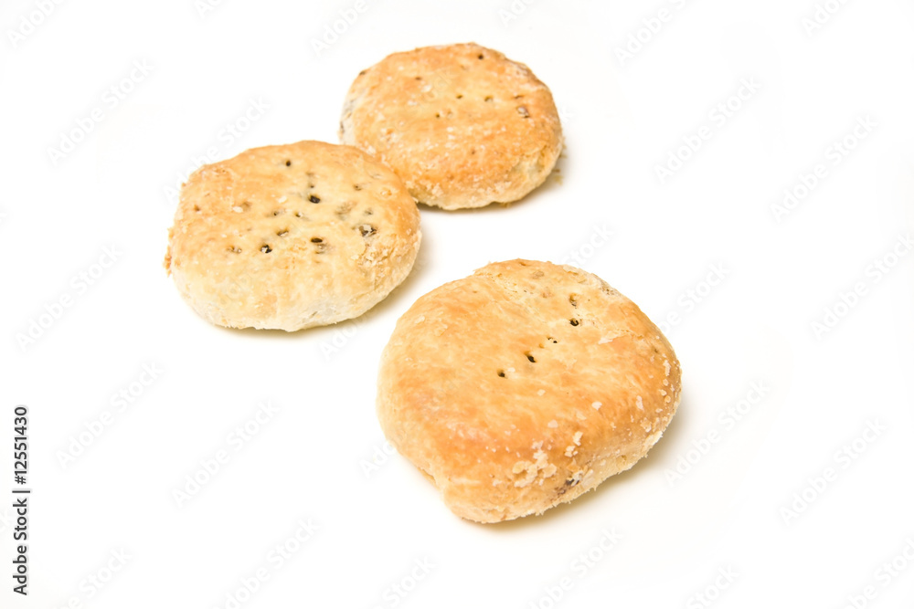 Eccles cakes isolated on a white studio background.