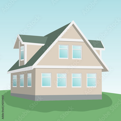 House on a green hill. Vector.