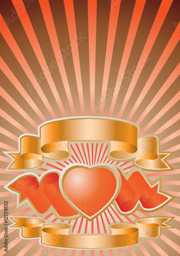 Background with a heart and rays. Vector.