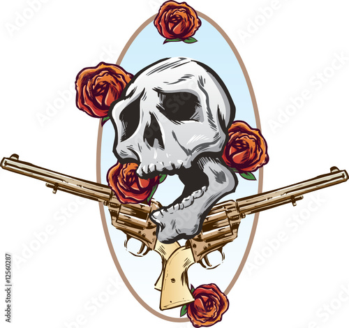 Guns roses and pistols tattoo style illustration