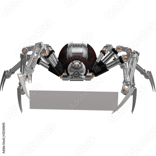 Robot Spider Android Virus Holding Blank Sign photo