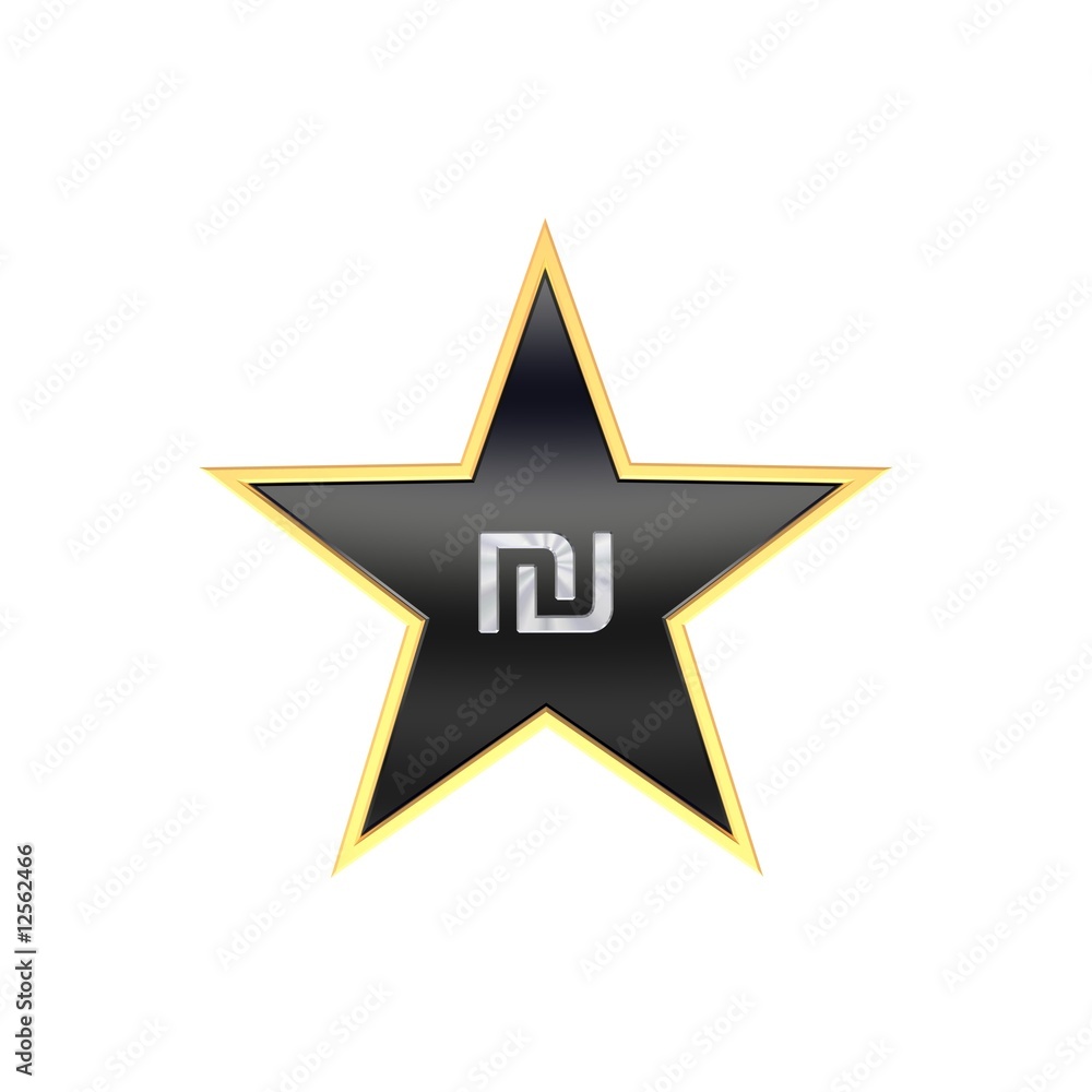 Chrome Sheqel sign in the star isolated on white. Chrome Sheqel sign in the star isolated on white.