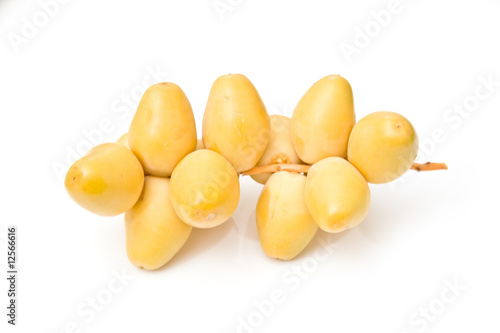 Fresh yellow dates isolated on a white studio background. photo
