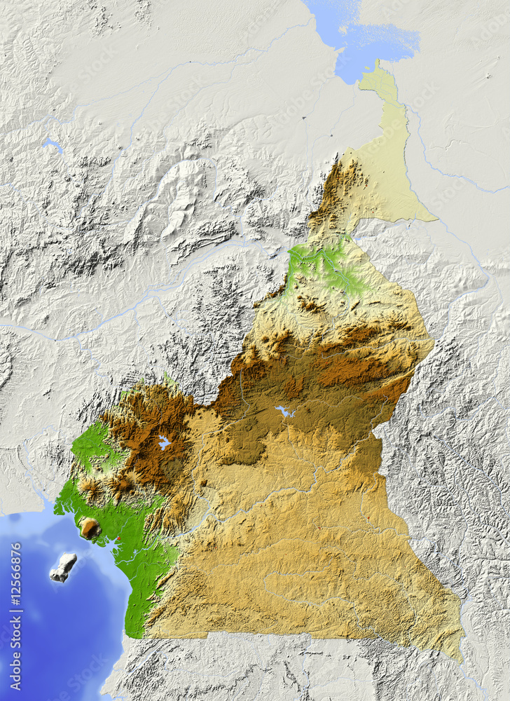 Obraz Cameroon, shaded relief map