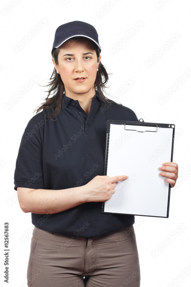 Serious courier woman Serious courier woman