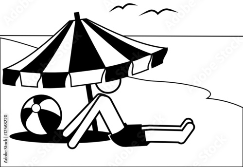 Symbol man vacations under beach umbrella by sea