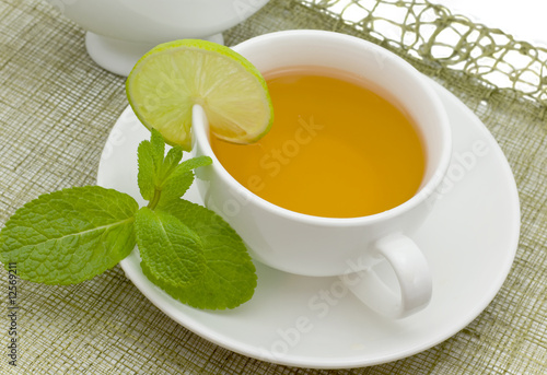 Tea with a lemon and mint