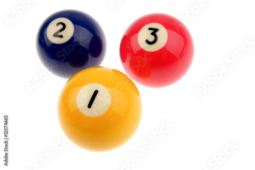 Three pool balls isolated on white