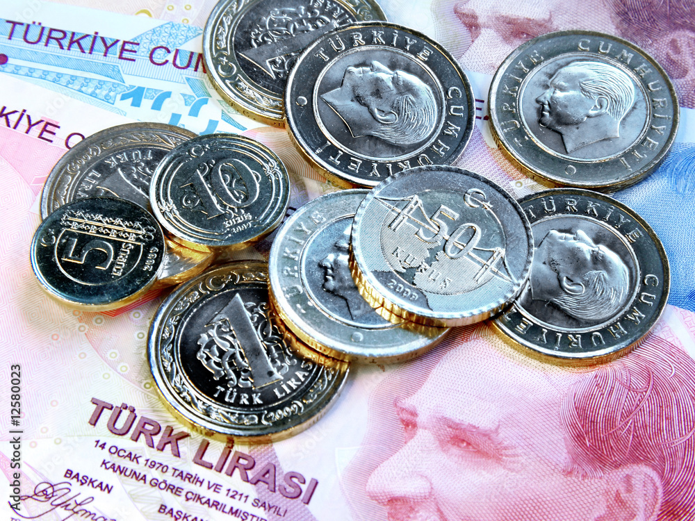 Fotografie Coins on Turkish bill