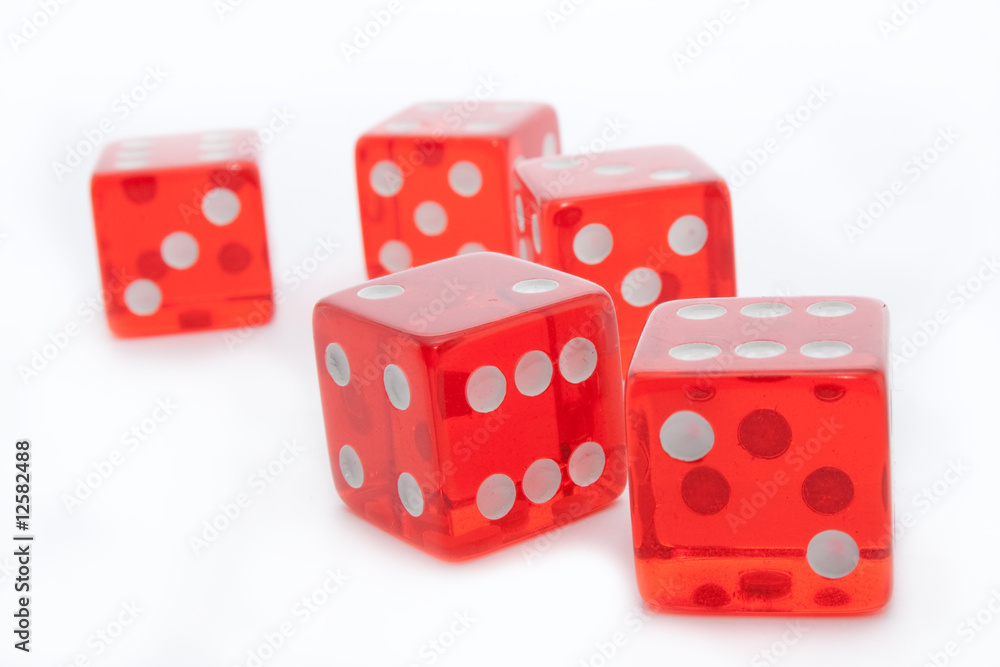five dice on white five dice on white