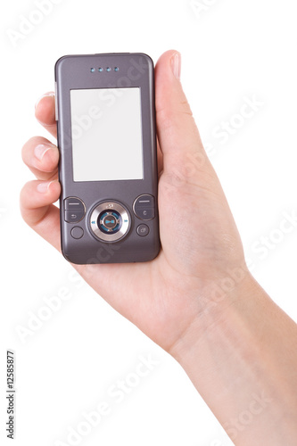 Wallpaper Mural Hand holding mobile phone isolated on white Torontodigital.ca