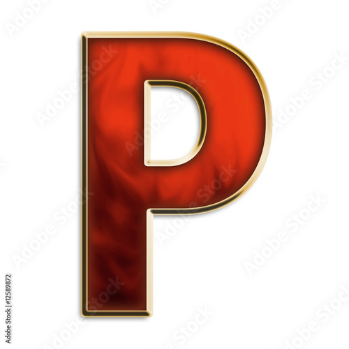 Letter P in fiery orange & gold